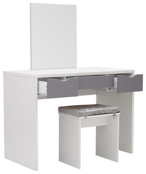 Dressing Table White and Grey 3 large drawers with mirror Elizabeth Dresser - Image 6