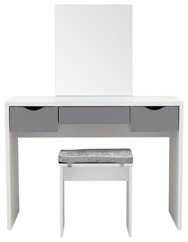 Dressing Table White and Grey 3 large drawers with mirror Elizabeth Dresser - Image 7