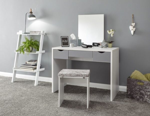 Dressing Table White and Grey 3 large drawers with mirror Elizabeth Dresser