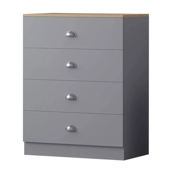 Esher  Chest Of 4 Drawers Matt Grey Finish With Light Oak Top Bedroom - Image 3