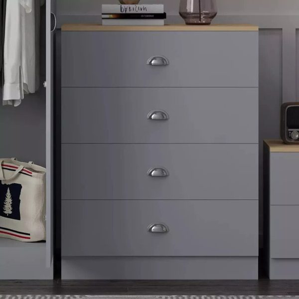 Esher  Chest Of 4 Drawers Matt Grey Finish With Light Oak Top Bedroom - Image 4