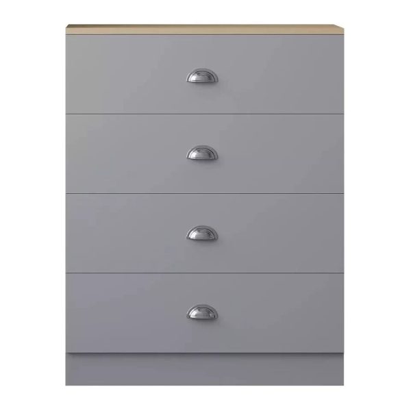 Esher  Chest Of 4 Drawers Matt Grey Finish With Light Oak Top Bedroom - Image 5