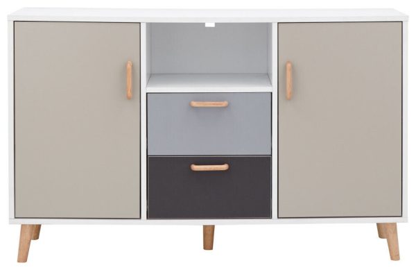 G DELTA TRENDY LARGE 2 DOOR 2 DRAWER SIDEBOARD WHITE & GREY MULTI TONE STORAGE