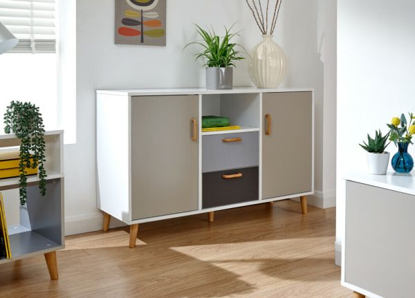 G DELTA TRENDY LARGE 2 DOOR 2 DRAWER SIDEBOARD WHITE & GREY MULTI TONE STORAGE - Image 10