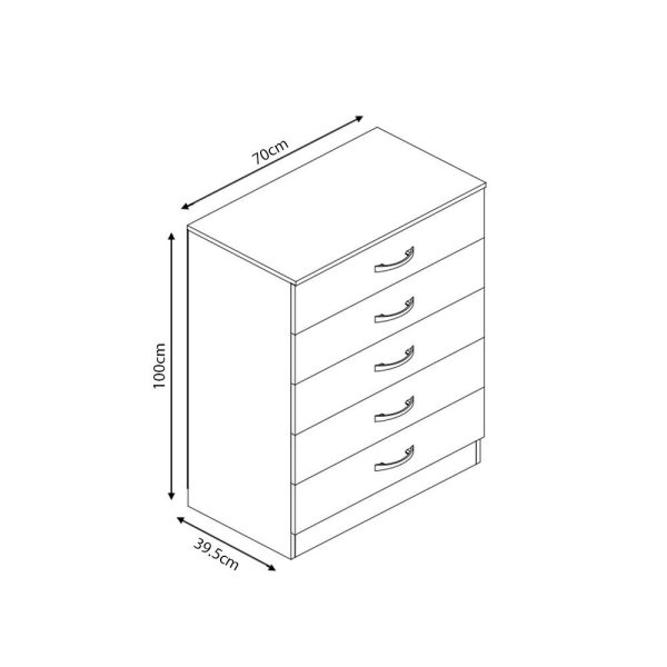 Grey 5 Drawer Chest Wide Tall Gloss Fronts Metal handles Scratch Resistant - Image 4