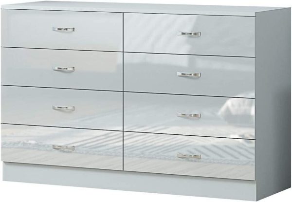 Grey 8 Drawer Chest Wide Tall Gloss Fronts Metal handles Scratch Resistant - Image 3