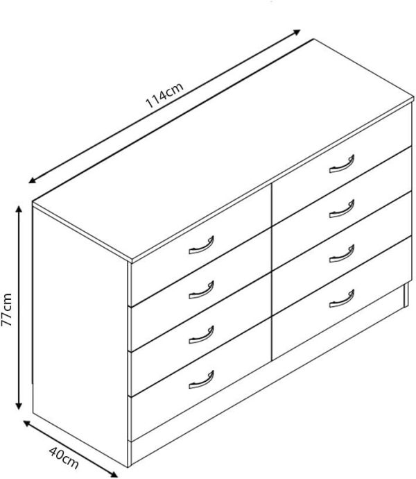 Grey 8 Drawer Chest Wide Tall Gloss Fronts Metal handles Scratch Resistant - Image 4