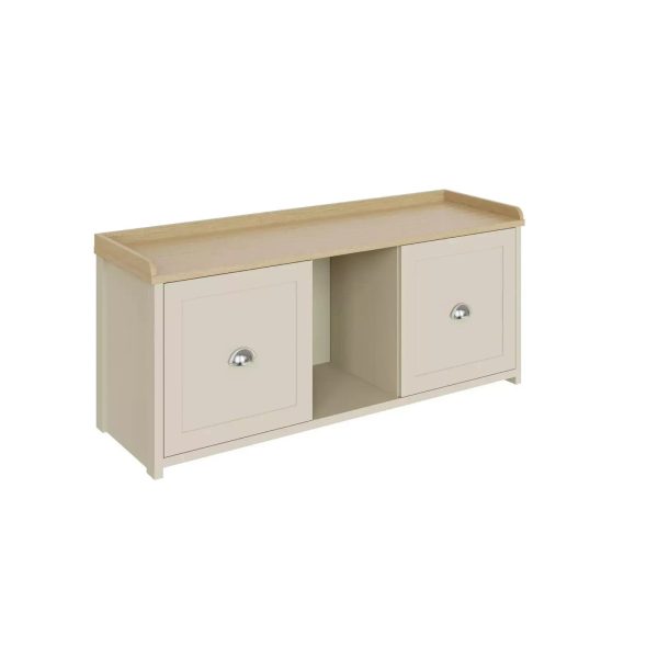 Lancaster 2 Door Shoe Bench Cream Internal Shelves Storage Hallway - Image 4