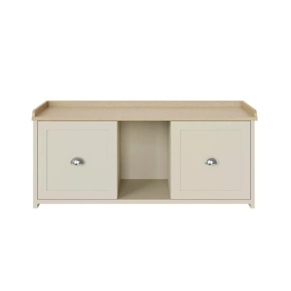 Lancaster 2 Door Shoe Bench Cream Internal Shelves Storage Hallway - Image 7