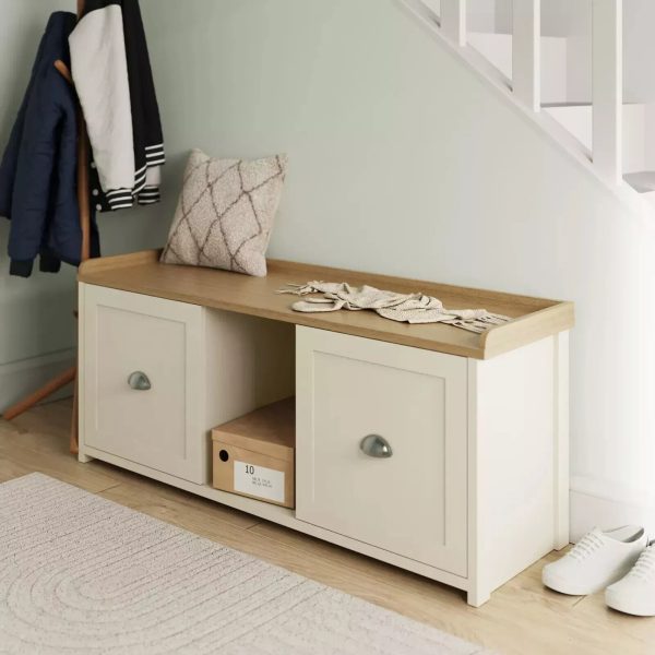 Lancaster 2 Door Shoe Bench Cream Internal Shelves Storage Hallway