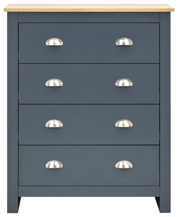 Lancaster 4 Piece bedroom set 3 Door Robe + 2 Bedside + 4 drawer chest Blue Grey - Image 6