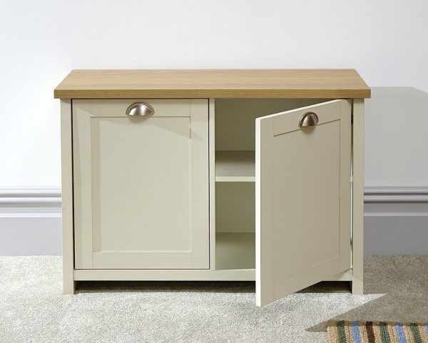 Lancaster Hallway Shoe Storage Bench Unit Cream & Oak 2 Door Cupboard