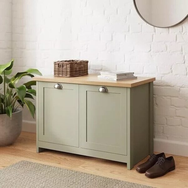 Lancaster Shoe Storage Cabinet 4 Shelves Sideboard Hallway Living Sage Green - Image 4