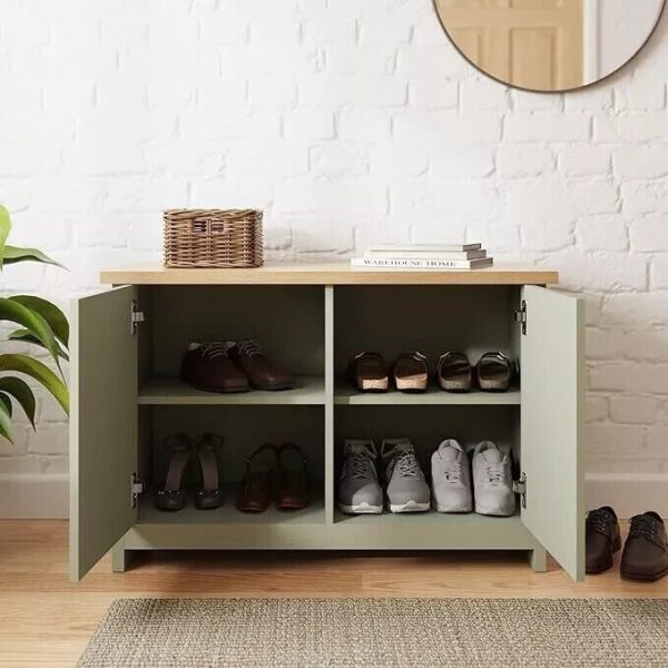 Lancaster Shoe Storage Cabinet 4 Shelves Sideboard Hallway Living Sage Green - Image 5