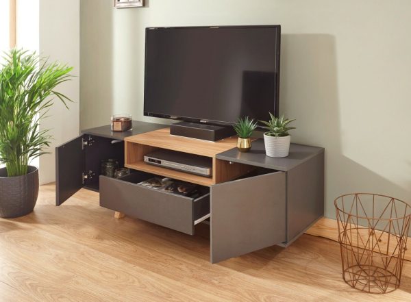 MODENA LARGE TV STAND MEDIA UNIT CABINET GREY - Image 3