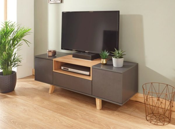 MODENA LARGE TV STAND MEDIA UNIT CABINET GREY