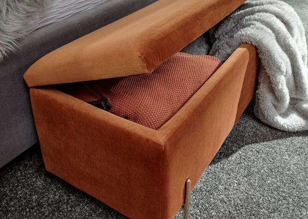 MYSTICA UPHOLSTERED OTTOMAN BOX STORAGE BENCH FABRIC BLANKET BOX STOOL RUSSET - Image 12