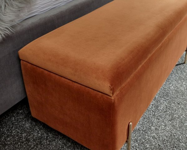 MYSTICA UPHOLSTERED OTTOMAN BOX STORAGE BENCH FABRIC BLANKET BOX STOOL RUSSET - Image 6