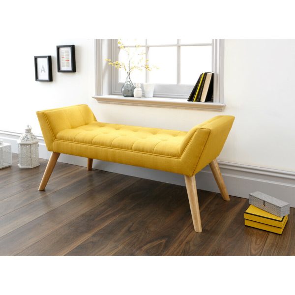 Milan Window Seat Bench Fabric Retro Styled Legs Mustard Yellow - Image 9