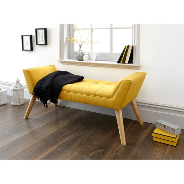 Milan Window Seat Bench Fabric Retro Styled Legs Mustard Yellow - Image 10