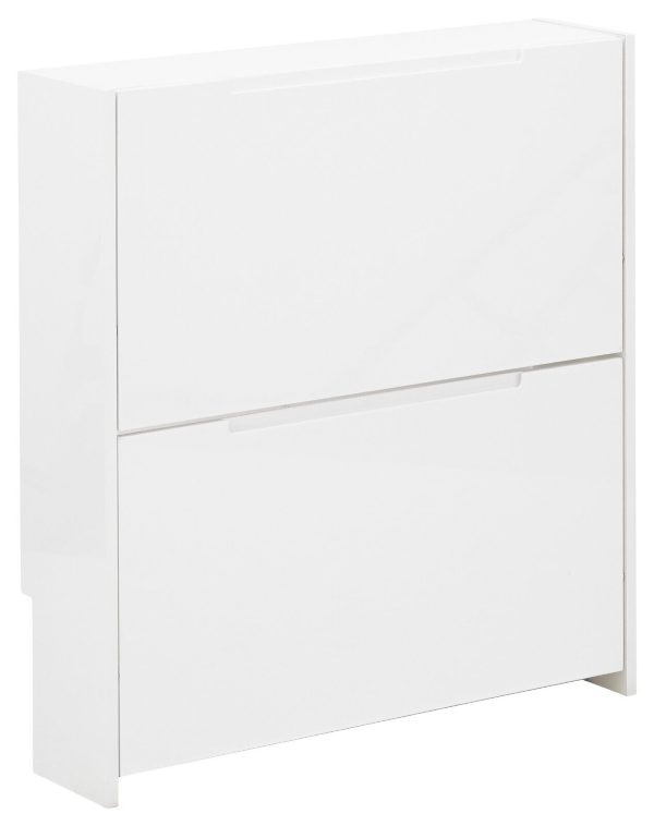 NARROW HIGH GLOSS 2 TIER SHOE CABINET WHITE - Image 3