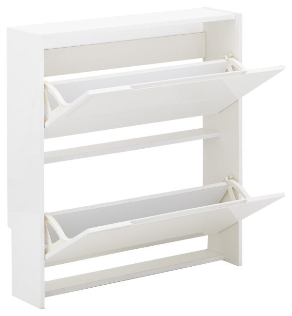 NARROW HIGH GLOSS 2 TIER SHOE CABINET WHITE - Image 4