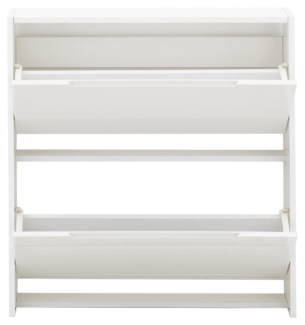 NARROW HIGH GLOSS 2 TIER SHOE CABINET WHITE - Image 5