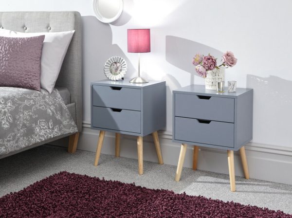 Nyborg Pair of 2 drawer bed side chest Drawers Scandinavian style Dark Grey - Image 3