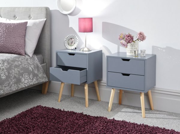 Nyborg Pair of 2 drawer bed side chest Drawers Scandinavian style Dark Grey