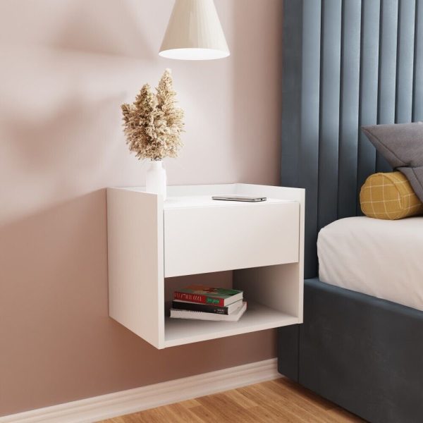 PAIR OF HARMONY WALL MOUNTED BEDSIDE TABLES WHITE