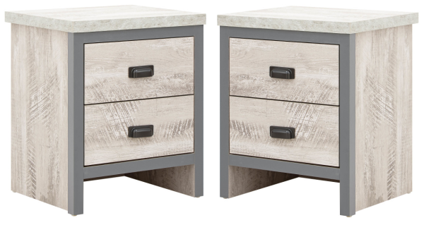 PAIR of Boston 2 Drawer Bedside chest Grey  sturdy distressed-effect finish - Image 4