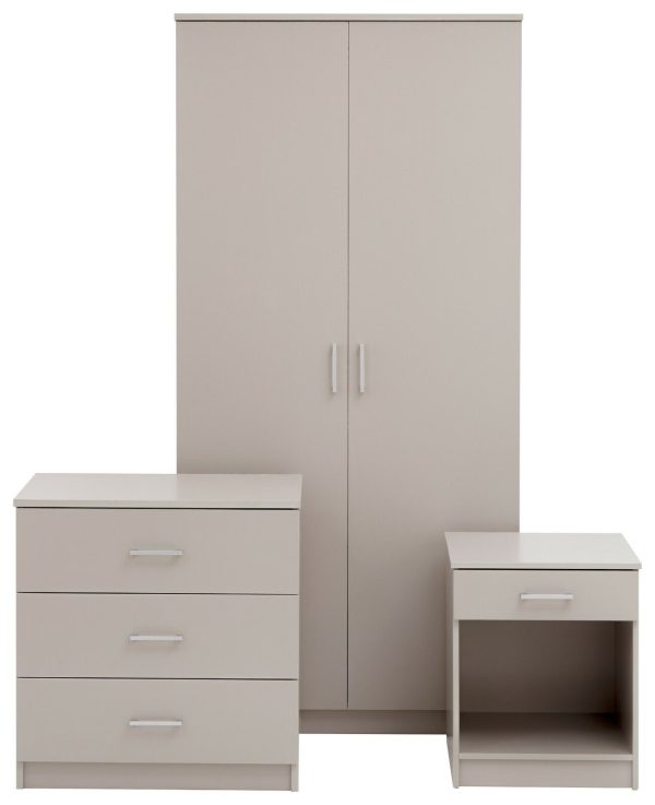 Panama 3 Piece Set 2 Door Wardrobe bed side and 3 drawer chest of drawers Grey - Image 13