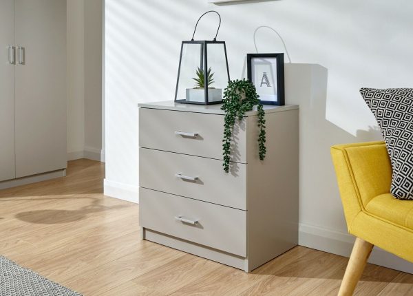 Panama 3 Piece Set 2 Door Wardrobe bed side and 3 drawer chest of drawers Grey - Image 5