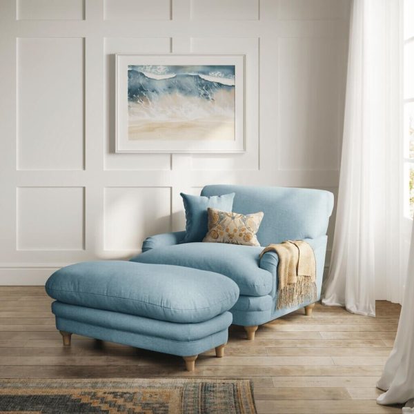 Plumpton Duck Egg Blue Chair In soft chenille COLLECT (footstool not included)