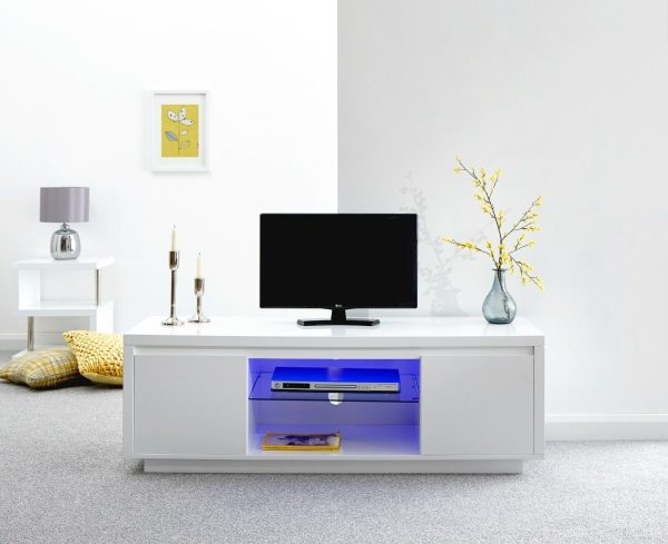 Polar Large Modern White High Gloss TV Entertainment Unit with Blue LED lights - Image 3