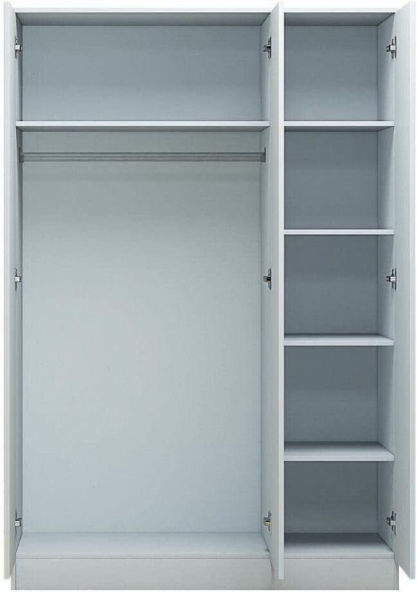 Stora 120cm Modern Bedroom 3 Door Wardrobe with Storage Shelves White Gloss - Image 4