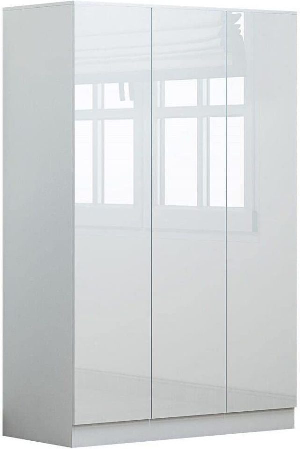 Stora 120cm Modern Bedroom 3 Door Wardrobe with Storage Shelves White Gloss