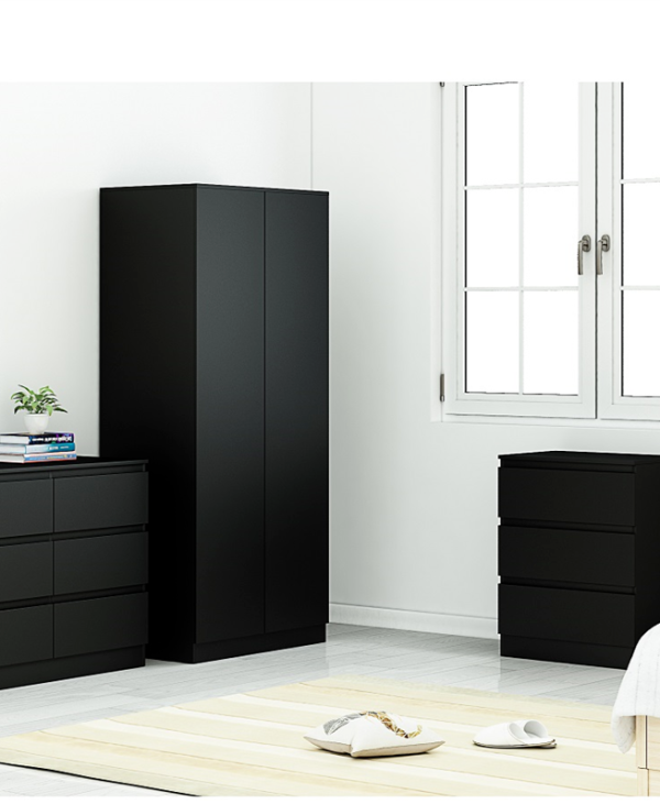 Stora 80cm Modern Bedroom 2 Door Wardrobe with Storage Shelves Matt Black