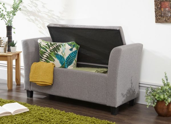 Verona Window Seat Stylish Textured Grey Hopsack Fabric Storage Ottoman - Image 3