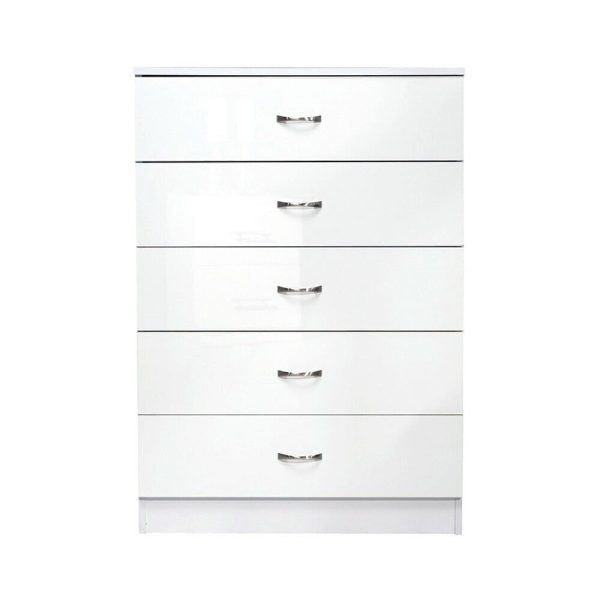 White 5 Drawer Chest Wide Tall Gloss Fronts Metal handles Scratch Resistant - Image 4