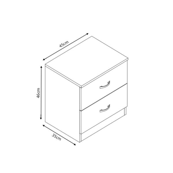 White Chilton High Gloss 2 Drawer Bedside Chest Bedroom Scratch Resistant - Image 4