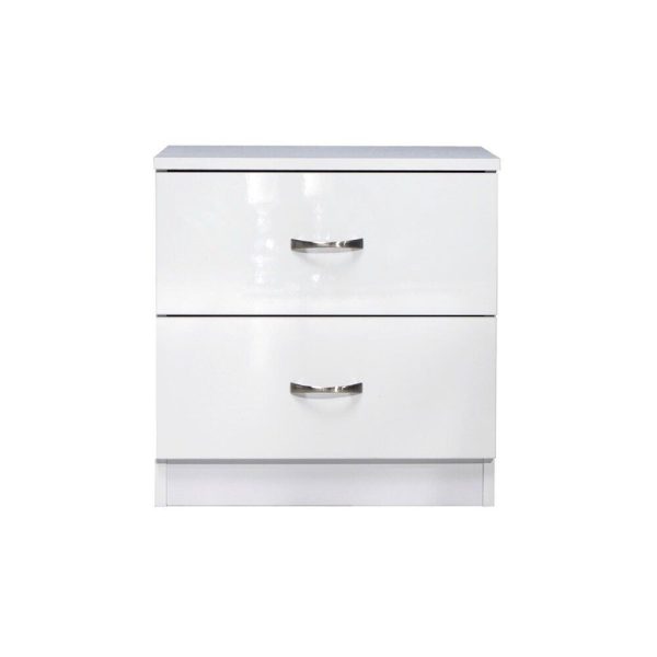 White Chilton High Gloss 2 Drawer Bedside Chest Bedroom Scratch Resistant