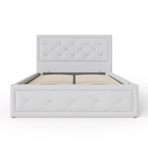 White Diamante Crystal Faux Leather Ottoman Double Size 4ft 6 Bed Bedroom - Image 7