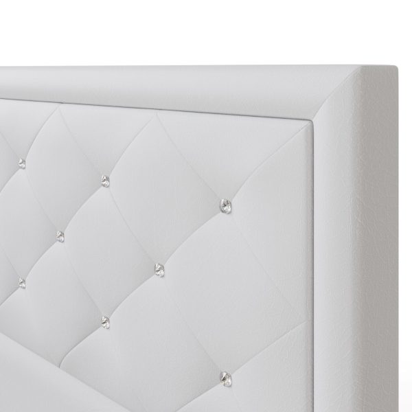 White Diamante Crystal Faux Leather Ottoman Double Size 4ft 6 Bed Bedroom - Image 8