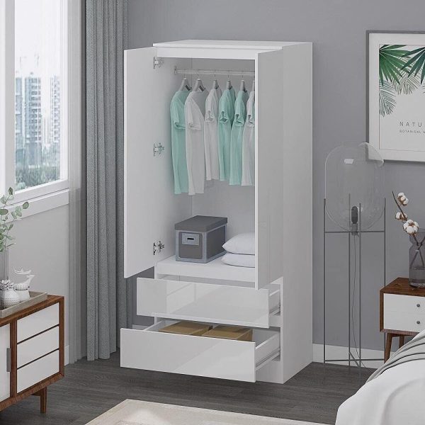 White High Gloss 2 Door 2 drawer Combi Wardrobe Scratch Resistant Soft Close - Image 4