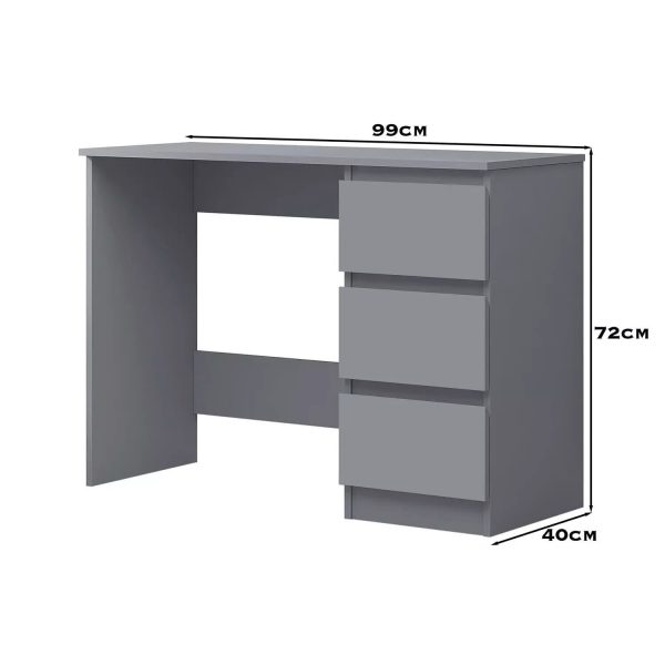 3 Drawer Scratch Resistant Desk Dressing Table Dark Matt Grey metal runners - Image 3