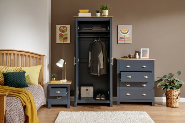 3 Piece bedroom set 2 Door Wardrobe Bedside cab 4 drawer chest Blue - Image 11