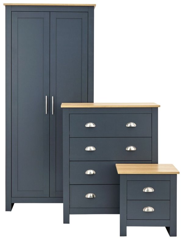 3 Piece bedroom set 2 Door Wardrobe Bedside cab 4 drawer chest Blue - Image 3