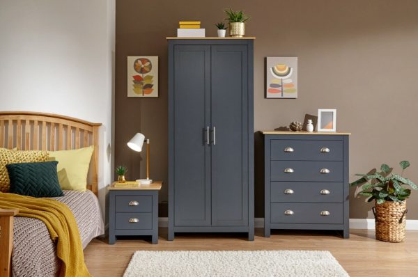 3 Piece bedroom set 2 Door Wardrobe Bedside cab 4 drawer chest Blue