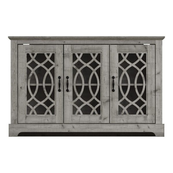 AMELIE 3 DOOR SIDEBOARD MEXICAN GREY with shelf and fretwork doors - Image 4